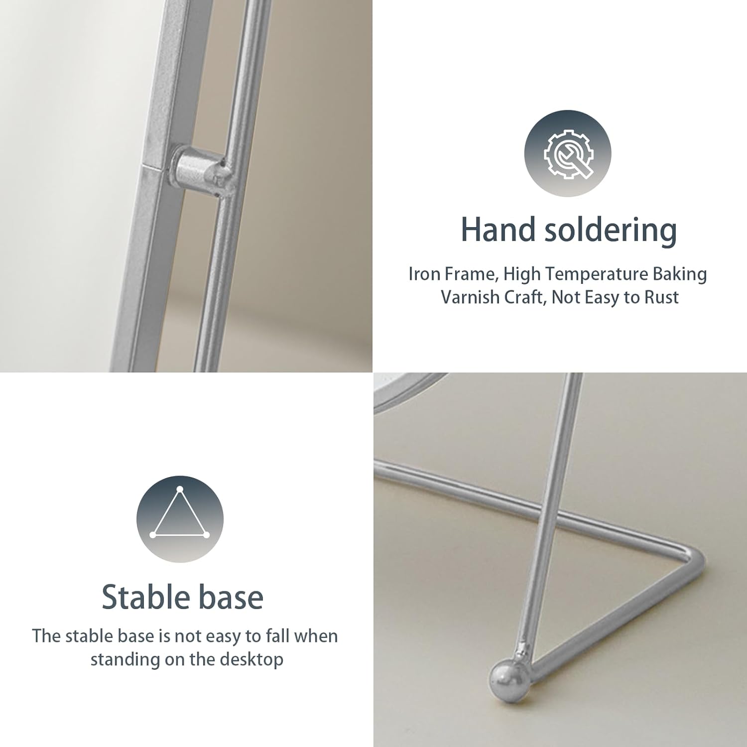 Tabletop Vanity Makeup Mirror, 360°Rotation Standing Desk Table Vanity Silver Make up Mirror for Bathroom or Bedroom