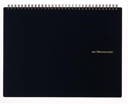 Maruman Mnemosyne Spiral Notebook, Horizontal A4, 8.27"x11.69", Blank | Professional Black Cover, 140 Unruled Perforated Pages, Twin-Wire Bound To Lay Flat, For School & Office, Made in Japan