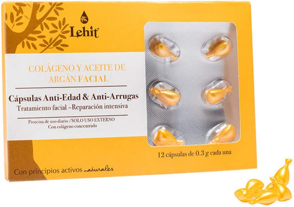 LEHITColageno y aceite de argan facial Cápsulas Anti-edad & Anti-arrugas | Collagen and facial argan oil capsules Intensive repair treatment 12 x 0.3g