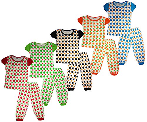 Kifayati Bazar Girl’S Cotton Block Print Nightwear Set Pack Of 5 (Heart-Girls-Nightwear-5-Medium_Multicolored_2-3 Years)