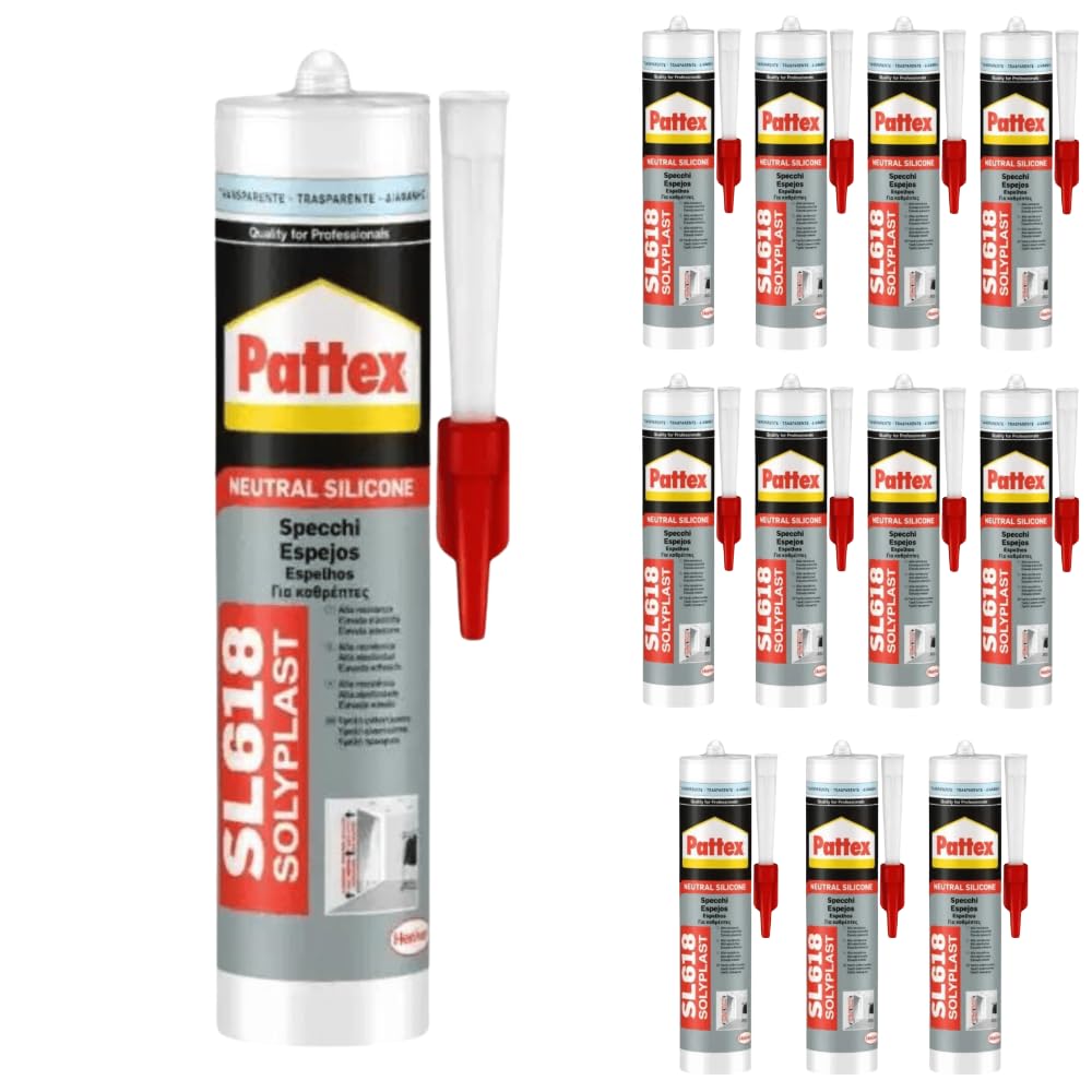 TMP PRO Pattex Solyplast SL618 - Adesivo a specchio per vetro e specchio, colore trasparente, in silicone neutro (25 x 300 ml)