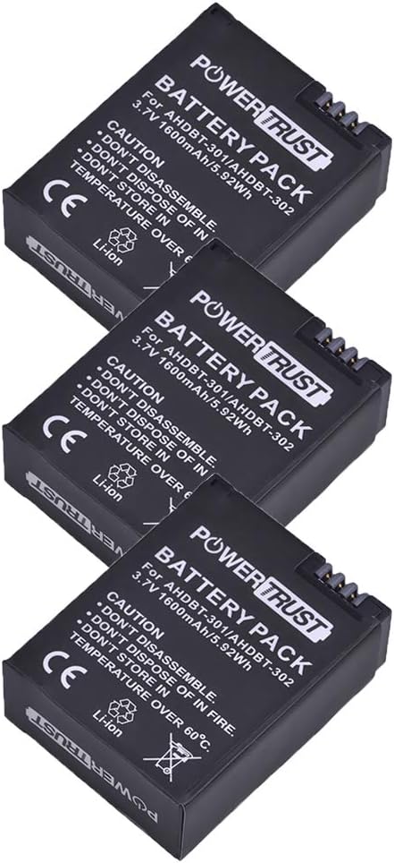 3Pack AHDBT-301 AHDBT-302 Replacement Battery for Gopro HD Hero 3+ Hero3 Action Camera + LED 3-Slots USB Battery Charger with USB Cable