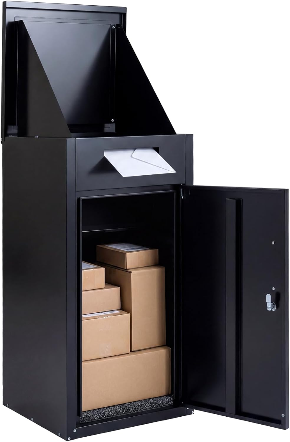 Goplus Package Delivery Boexes for Outside, 18" x 17.5" x 34" Galvanized Steel Parcel Drop Boxes with Lock, Anti-Theft Design, Package Mailbox for Home, Office, Yard, Curbside (18" x 17.5" x 34")