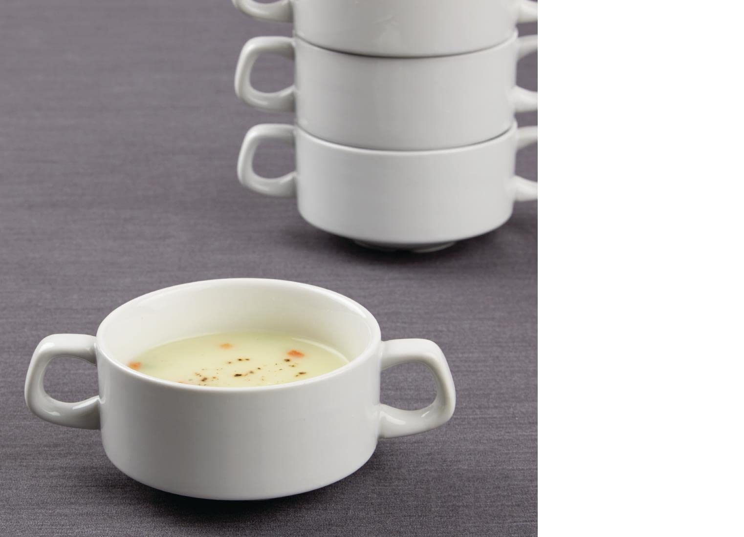 Olympia Athena Hotelware Bols à Soupe Empilables Blancs avec Anses 290ml / 10 1/4 ounce, Lot de 12, Diamètre: 107mm / 4 1/4 inch, Porcelaine Résistante aux Éclats | CF369