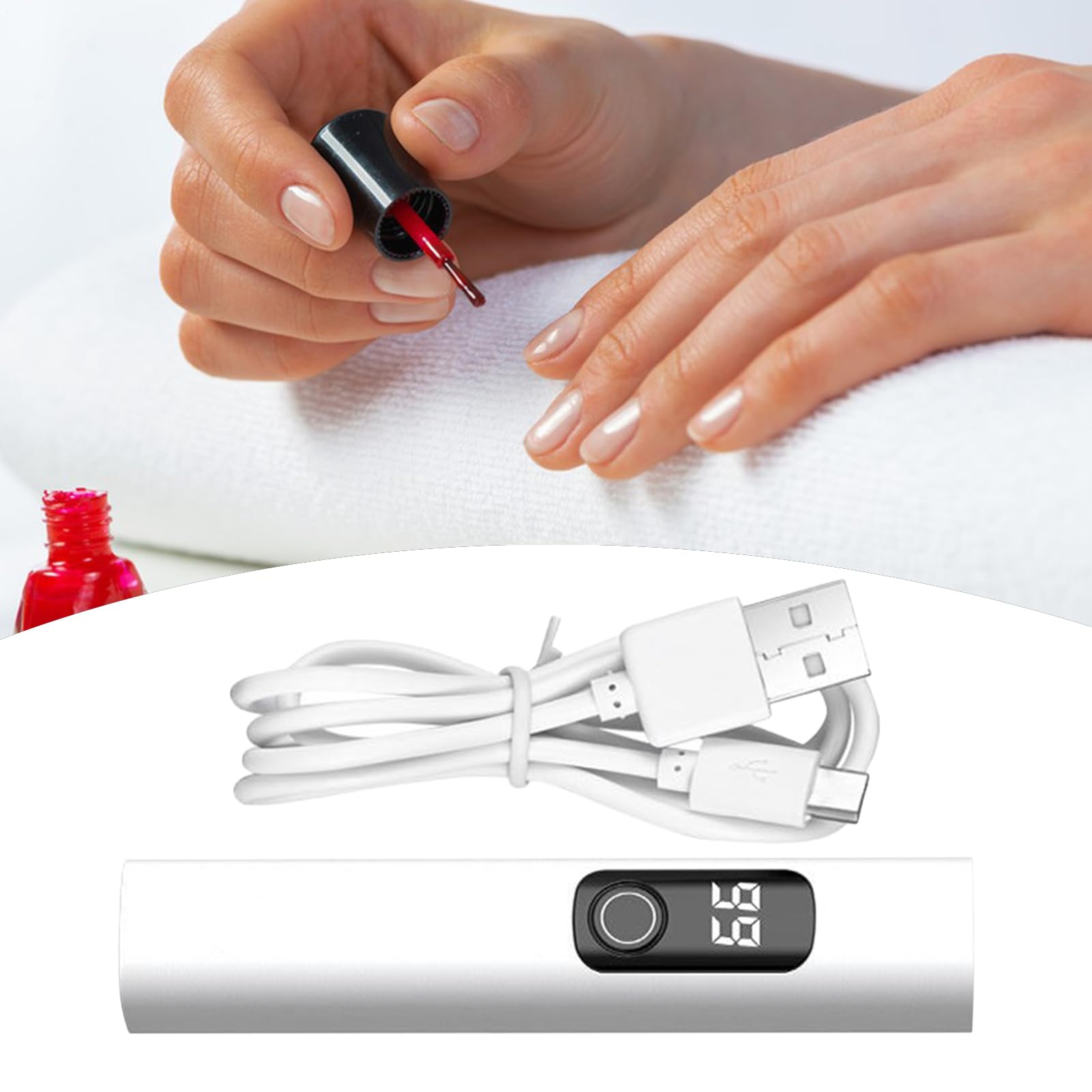 Mini lampada UV ricaricabile, 4,29 x 0,83 x 0,83 x 0,83 in Digital Display Nail Dryer, Timing Led, Reusable Equipment for Manicure Pedicure Studio Salon Travel Camping Airplane