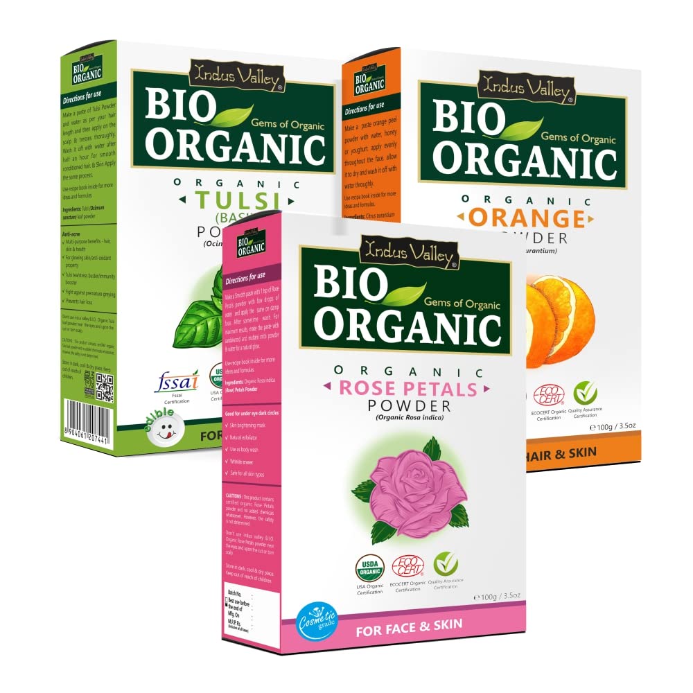 INDUS VALLEY BIO Organic Rose Petals Powder | Rosa indica, Orange Peel Powder |