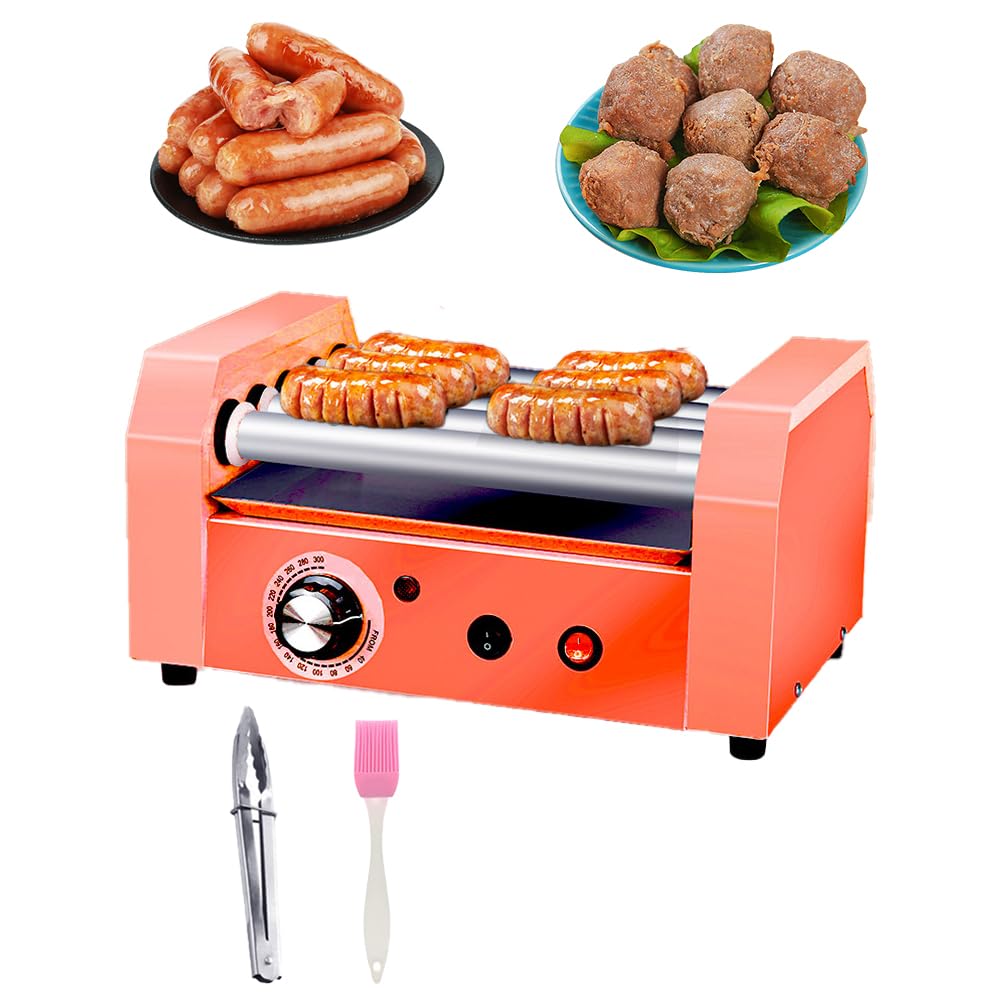 Máquina De Rodillo para Perritos Calientes, Máquina De Cocina con Parrilla con Rodillo para Perritos Calientes De 600 W, Calentador Eléctrico De Cocina con Parrilla De 5 Rodillos, Tambor Giratorio