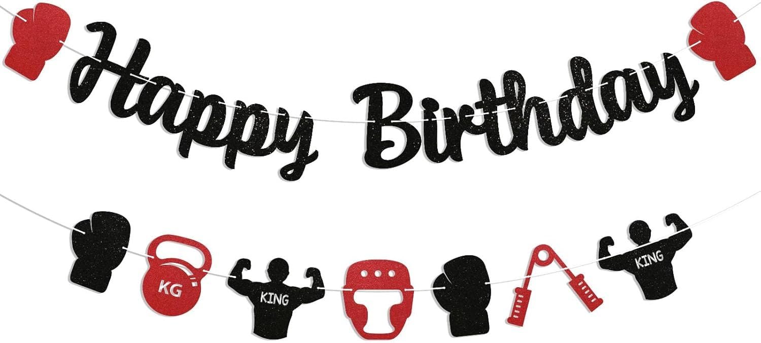 Boxing Birthday Banner - Boxing Banner Garland Wrestling Party Supplies Boxing Match Fight Sports Theme Boxer Birthday Party Decorations