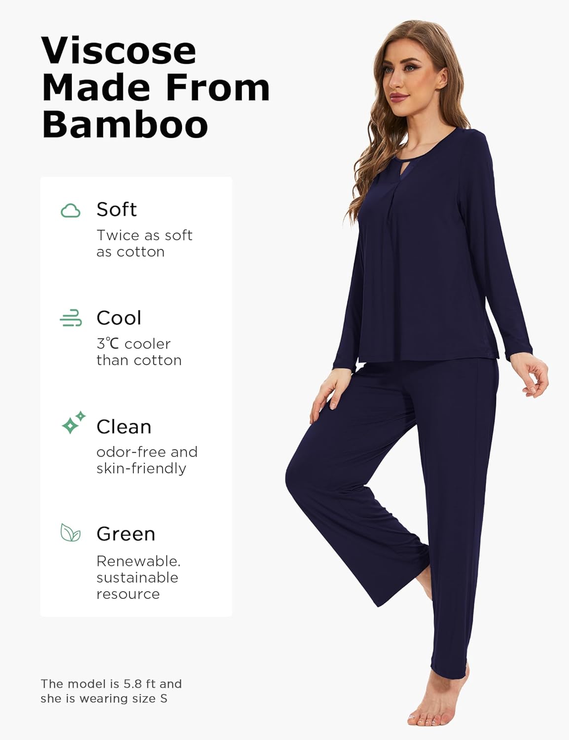 GYS Women's Pajama Sets Viscose from Bamboo Lace Trim Long Sleeve Sleepwear Soft Pjs Lounge Sets with Pockets - Image 3