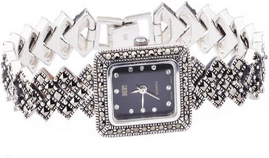 Sterling Silver Wristwatch 925 Silver Bracelet with Marcasite Luxury Vintage Jewelry
