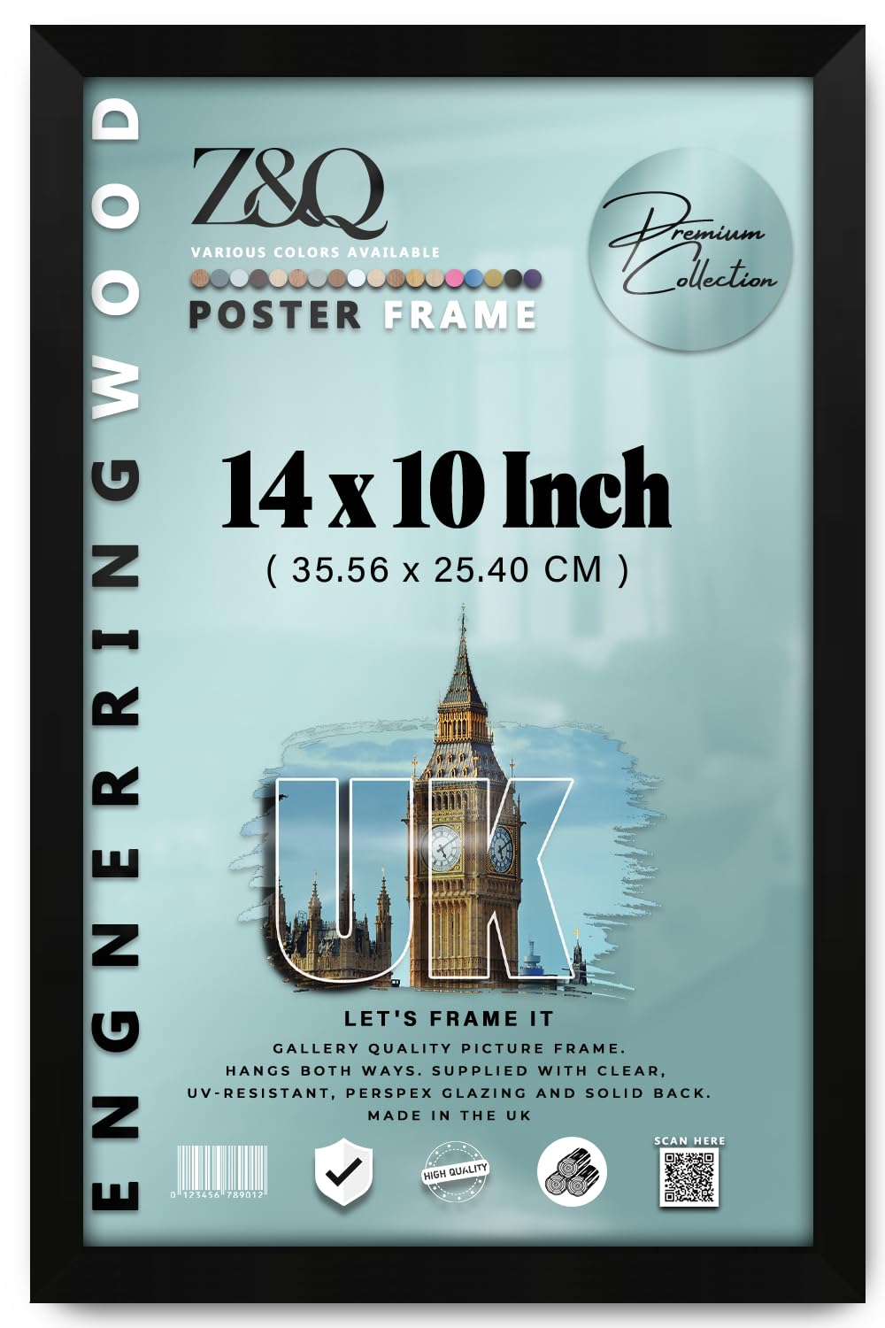 Z&Q - Flat Classic MDF Wood Finish 14 x 10 Inch Picture Frame | Perfect for Gift, Wall Gallery (35.56 x 25.40 CM) Home Décor [ Matt Black ]