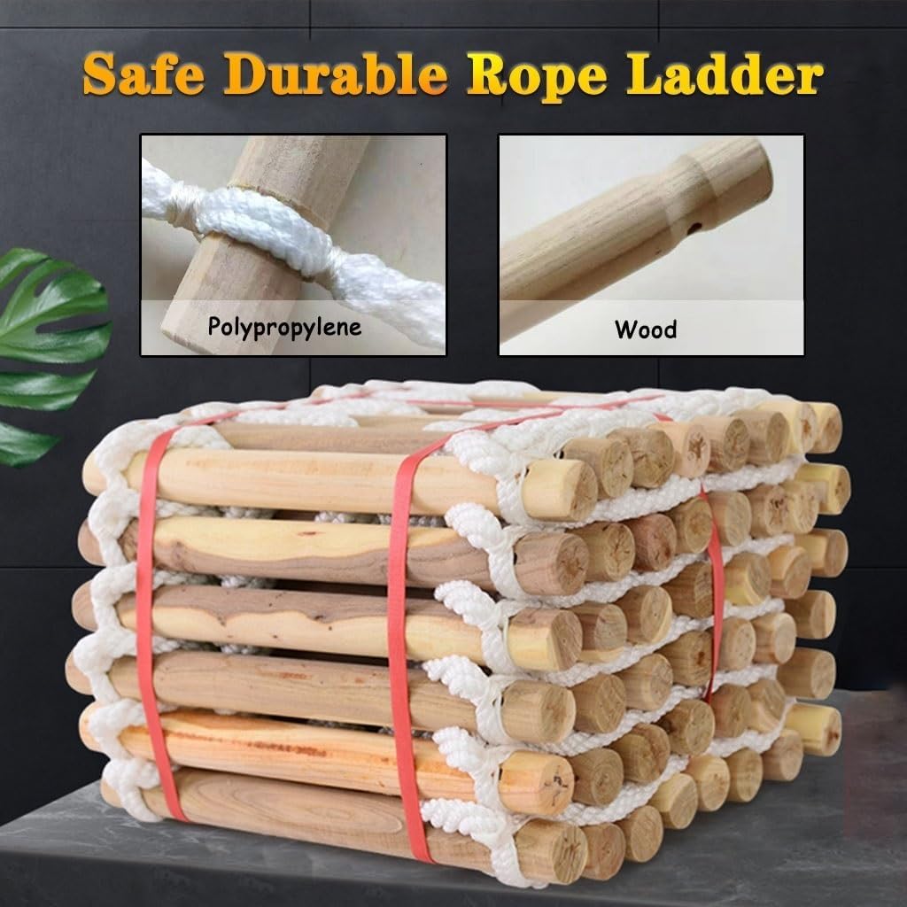 ノーブランド品 バルコニー用消防救助用ロープはしご、 緊急避難用はしご、 木製滑り止め緊急用はしご、 フック付き避難用はしご、 耐荷重 450kg(