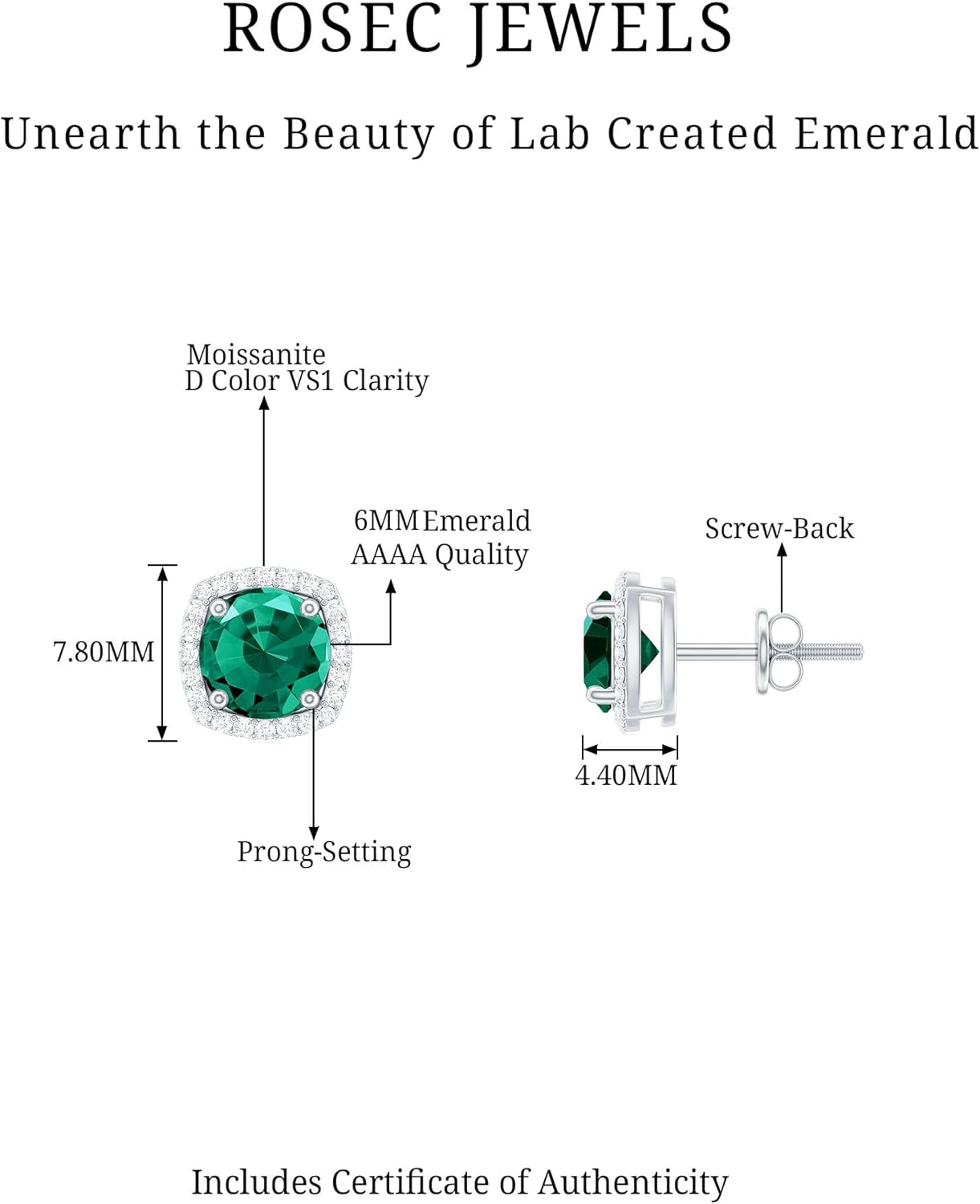 Certified 1.7 Carat Lab Grown Emerald Stud Earrings in Silver, Aaaa Quality - Unique Gift For Women - Image 10