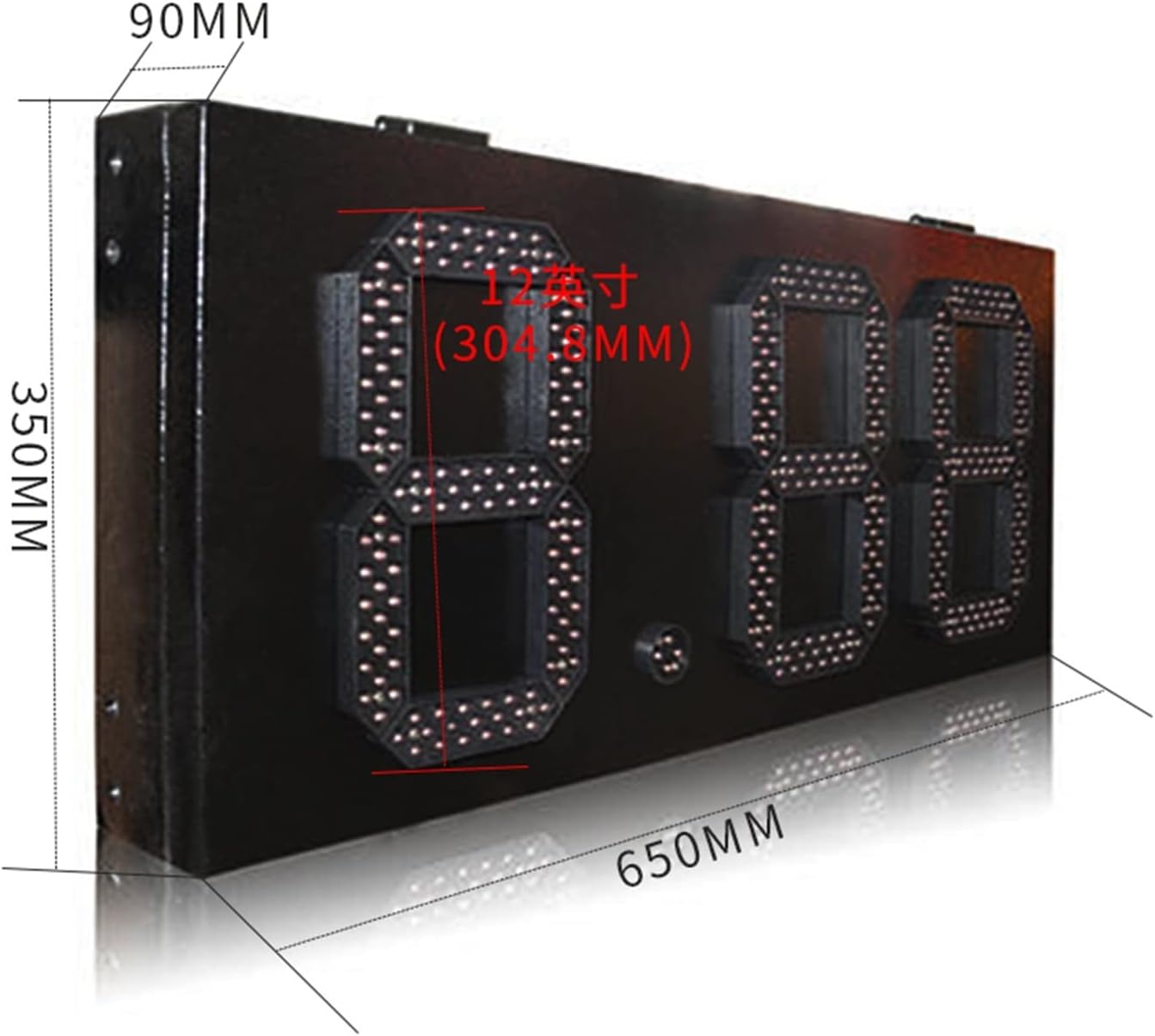 Interval Timer Outdoor Waterproof 7-Section 12 Inch Single Red Digital 8.88 Format Gas Station LED Digital Screen LED Di-splay Oil Price Sign Gym Clock Timer (24 Inch Digital X)