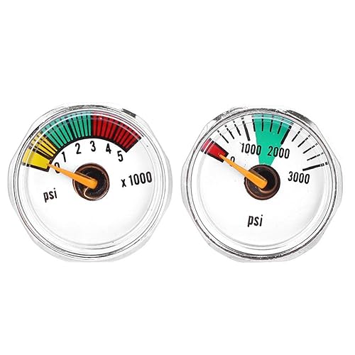 Miniatura 5 de Medidor de presión de Paintball de 0-5000 psi Mini manómetro aleación de aluminio 0.886 in Medidor de dial PCP Manómetro PCP Montaje trasero
