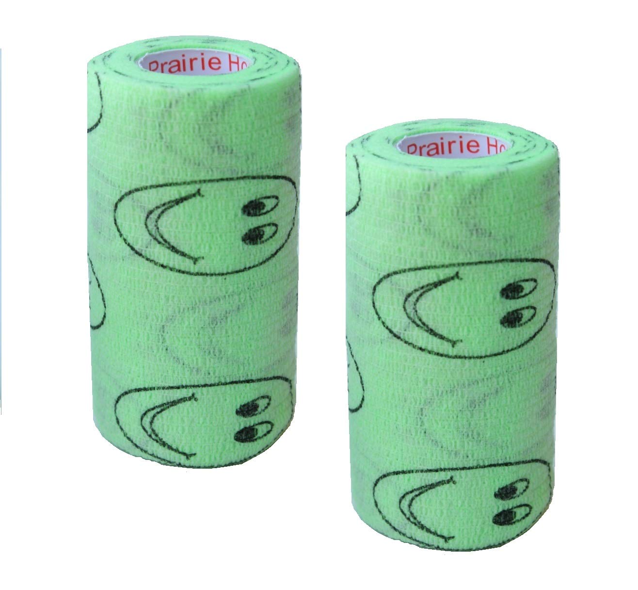 2 Pack Premium Vet Wrap - Self Adhesive Bandage Wrap &amp; Athletic Tape - 4" x 5 Yards Elastic &amp; Self-Sticking Cohesive Bandage for Pets, Sports, Wrists &amp; Ankles -Green with Smiles by Prairie Horse