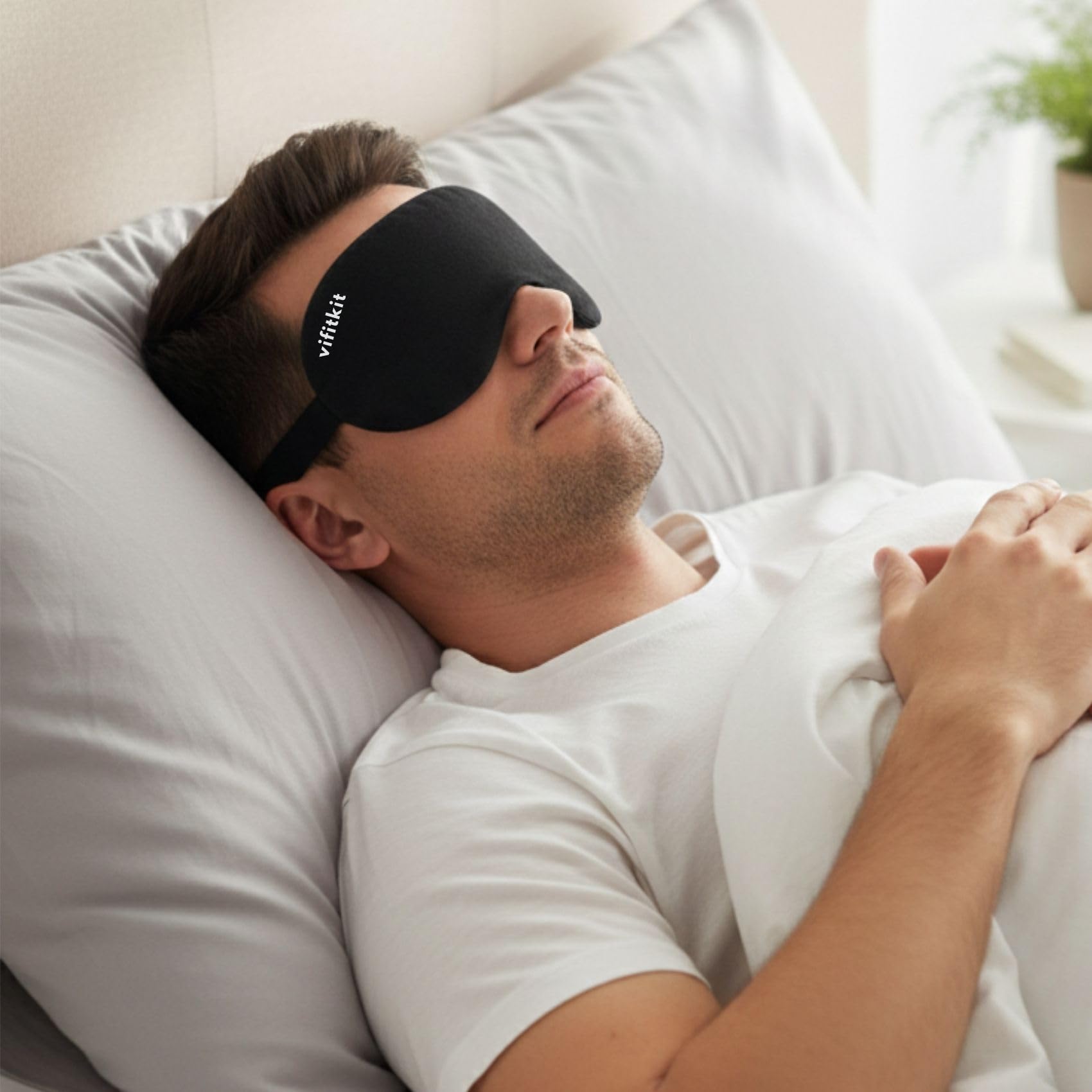 VFK by Xtrim Eye Mask For Sleeping With Adjustable Strap, Premium Sleeping Mask for Men, Women and Kids, Blind Fold For Comfortable Sleep, Travelling Sleep Mask, Sleeping Eye Mask (Black)