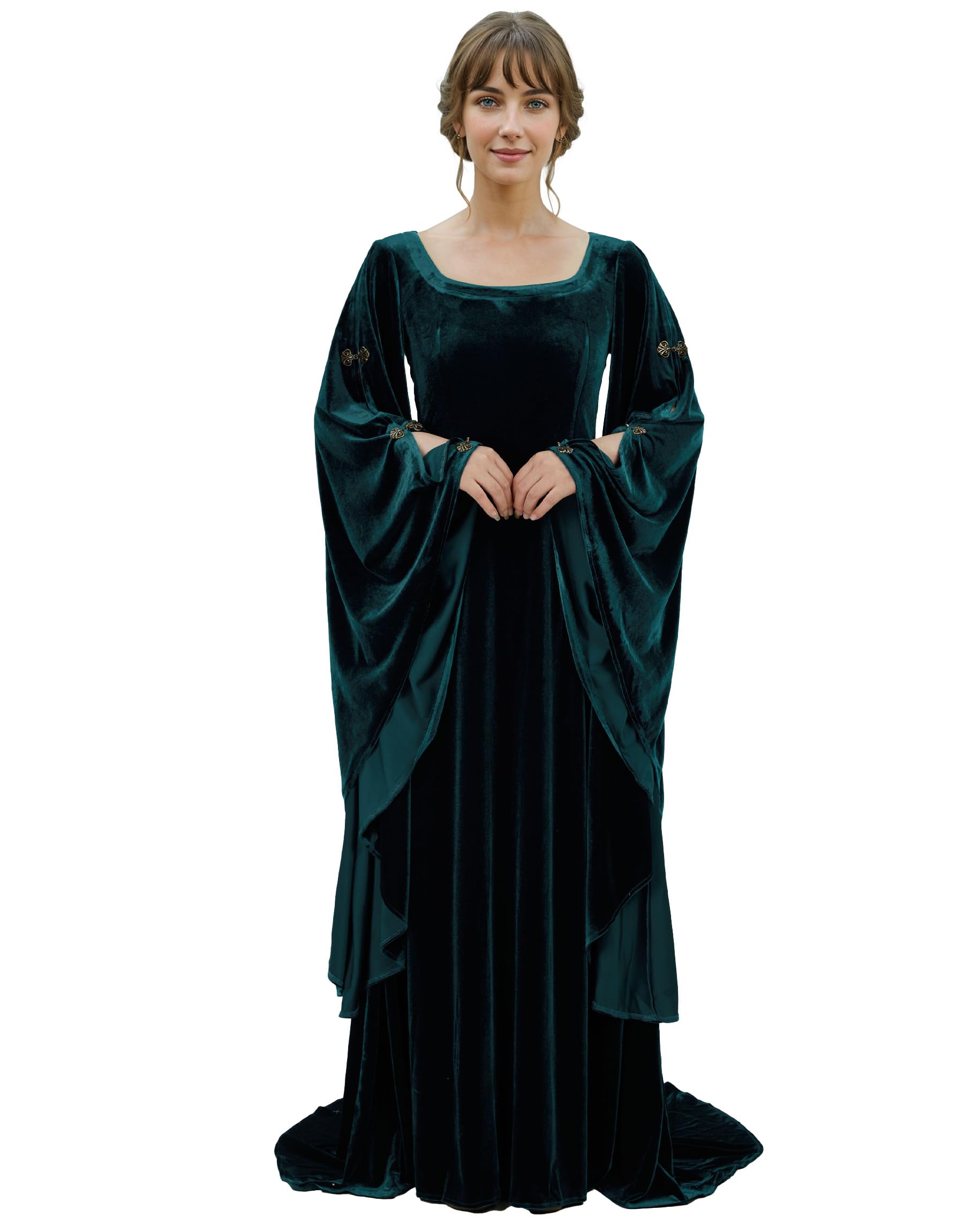 daizbella Renaissance Dress Women Retro Velvet Gown Vintage Medieval Costume Historical Celtic Dress with Wide Sleeves