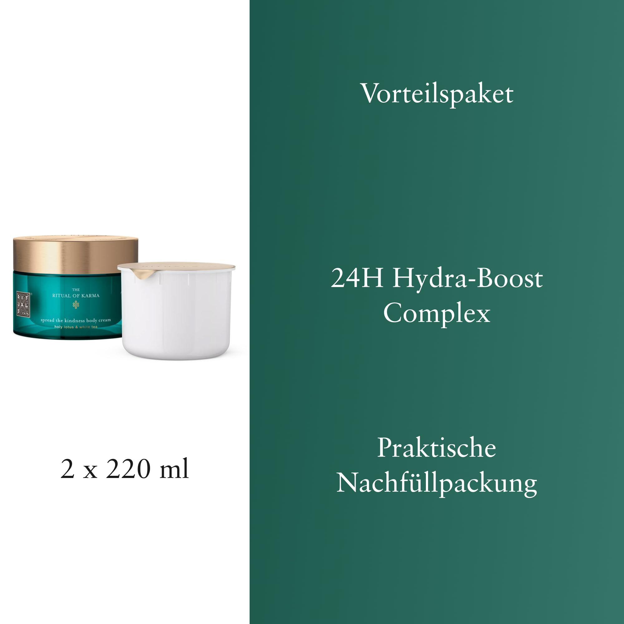 RITUALS Körpercreme + Nachfüllpackung Das Ritual des Karma | Creme mit Lotus und weißem Tee | Beruhigend und reichhaltig mit sommerlichem Duft | 220 ml + 220 ml