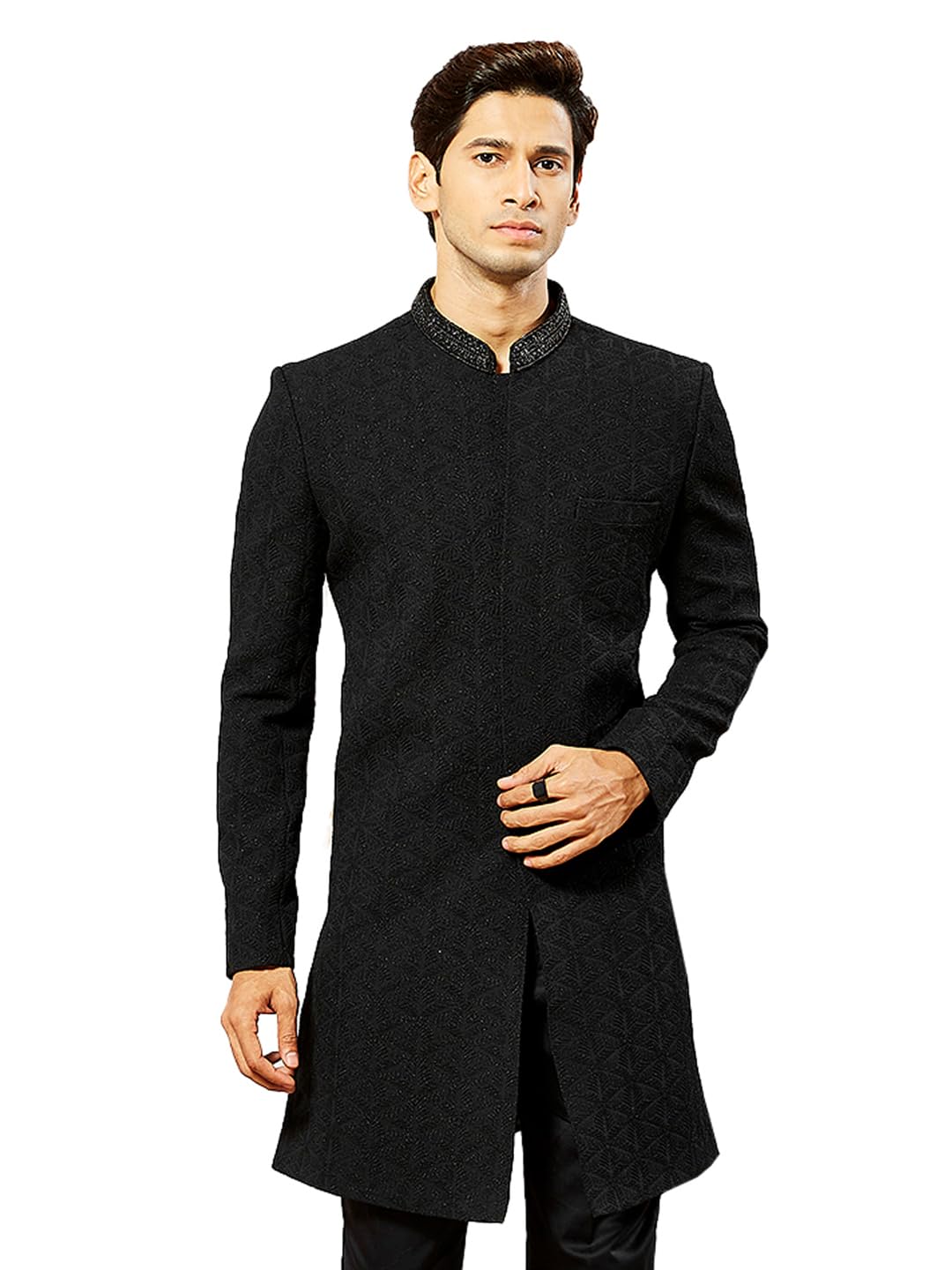 Men's Silk Blend Indo Western Top Only, Silk Blend Emboss Fabric Indo Western For Men, Traditional Indian Wear for Weddings & Festivals-image-6