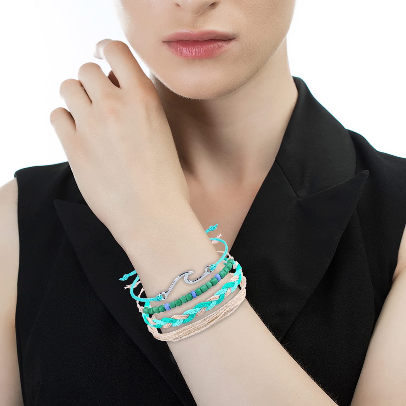 Braccialetto Donna Onde Oceaniche, Regolabile, Impermeabile, Intrecciato A Mano Con Perline, 6 Stili, Gioiello Estivo Per Amiche