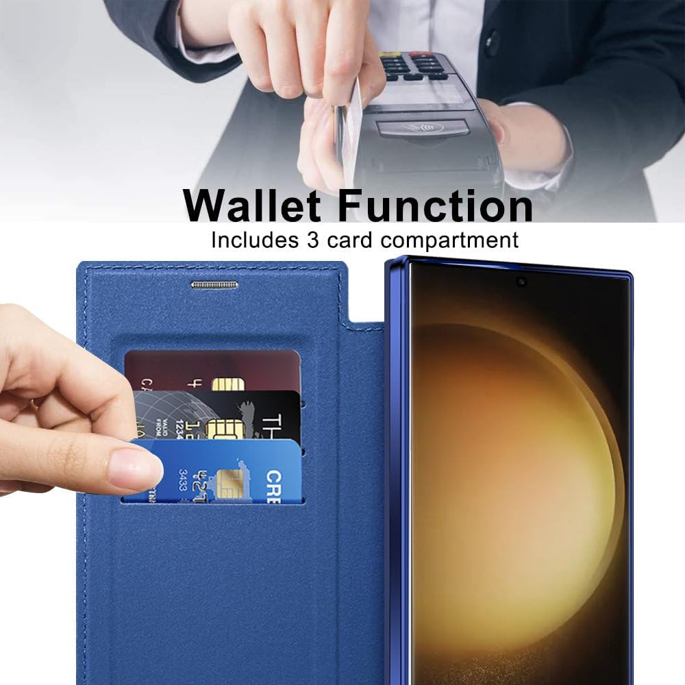 Fashion Leather Wallet Card Magnetic Phone Case for Samsung Galaxy S22 S23 Plus Ultra S23 Lens Protection Transparent Thin Cover,Pink,for Samsung S22Ultra