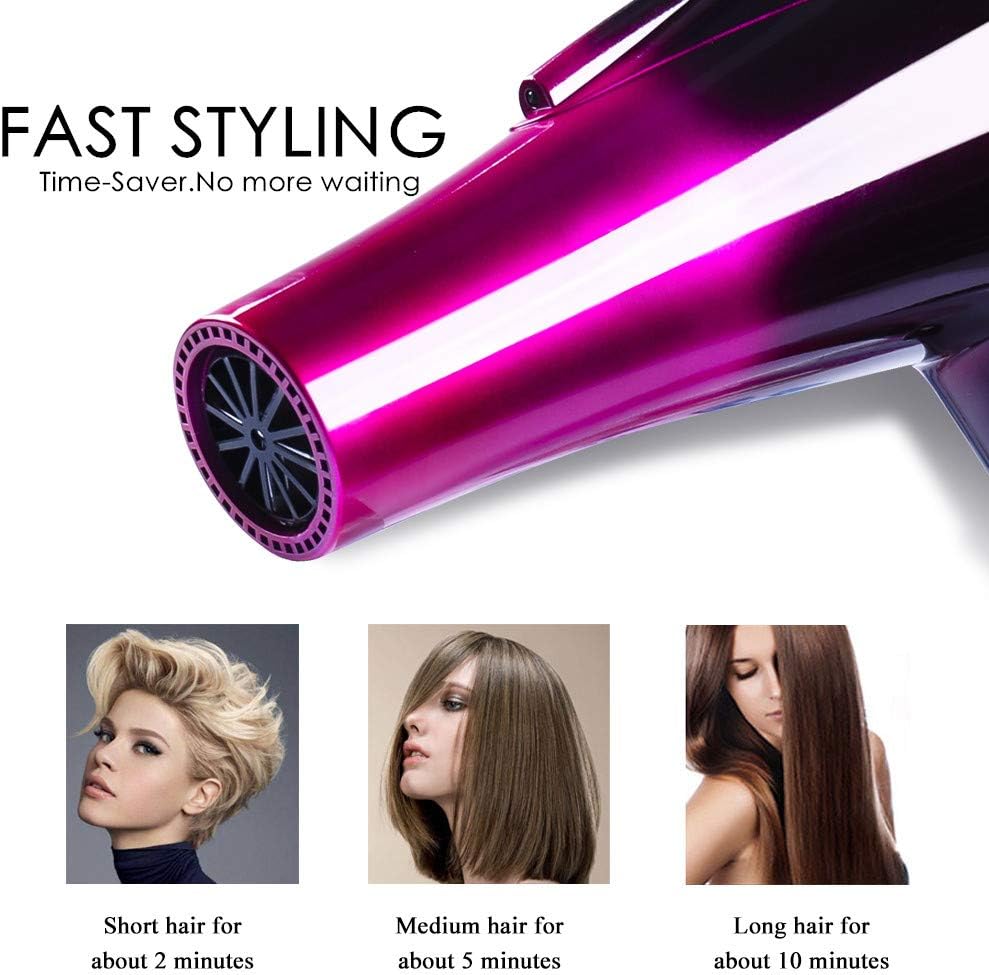 Mannice Hair Dryer, 3500 Watt Professional Salon Ionic Blow Dryer with AC Motor, 3 Heat Settings, 2 Speeds, Cool Shot Button, Tourmaline Ceramic, Concentrator & Diffuser Attachments, Purple, 110V - Image 6