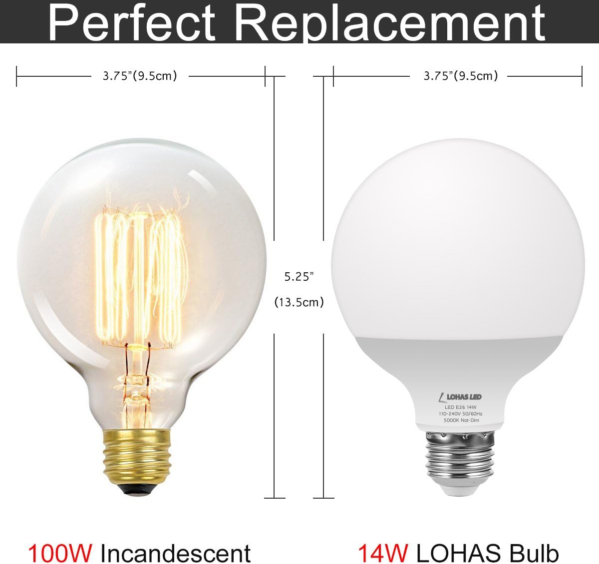 One-Day Sale: Up to 60% Off LOHAS G30 Replacement Bulbs, 100W Equivalent Globe Light Bulb Daylight White 5000K, 14Watt Round Light with E26 Base, 1250 Lumen for Garage, Kitchen,Warehouse Bathroom Light, Not-Dimmable, 2Pack 60% Off Discount LOHAS G30 Replacement Bulbs, 100W Equivalent Globe Light Bulb Daylight White 5000K, 14Watt Round Light with E26 Base, 1250 Lumen for Garage, Kitchen,Warehouse Bathroom Light, Not-Dimmable, 2Pack