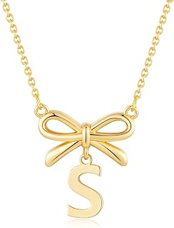 Gold Bow Initial Necklaces for Women Letter A-Z