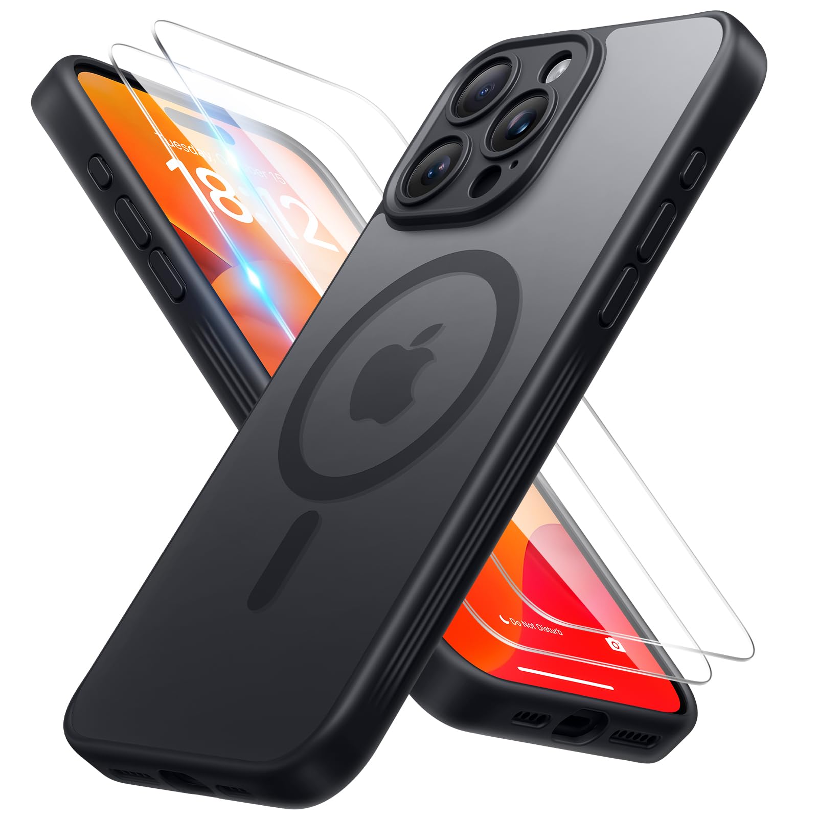 FlyReal Designed for iPhone 15 Pro Case, Compatible with Magsafe, Upgraded Slim Matte [Full Camera Protection] [15FT Military Grade Protection] with 2