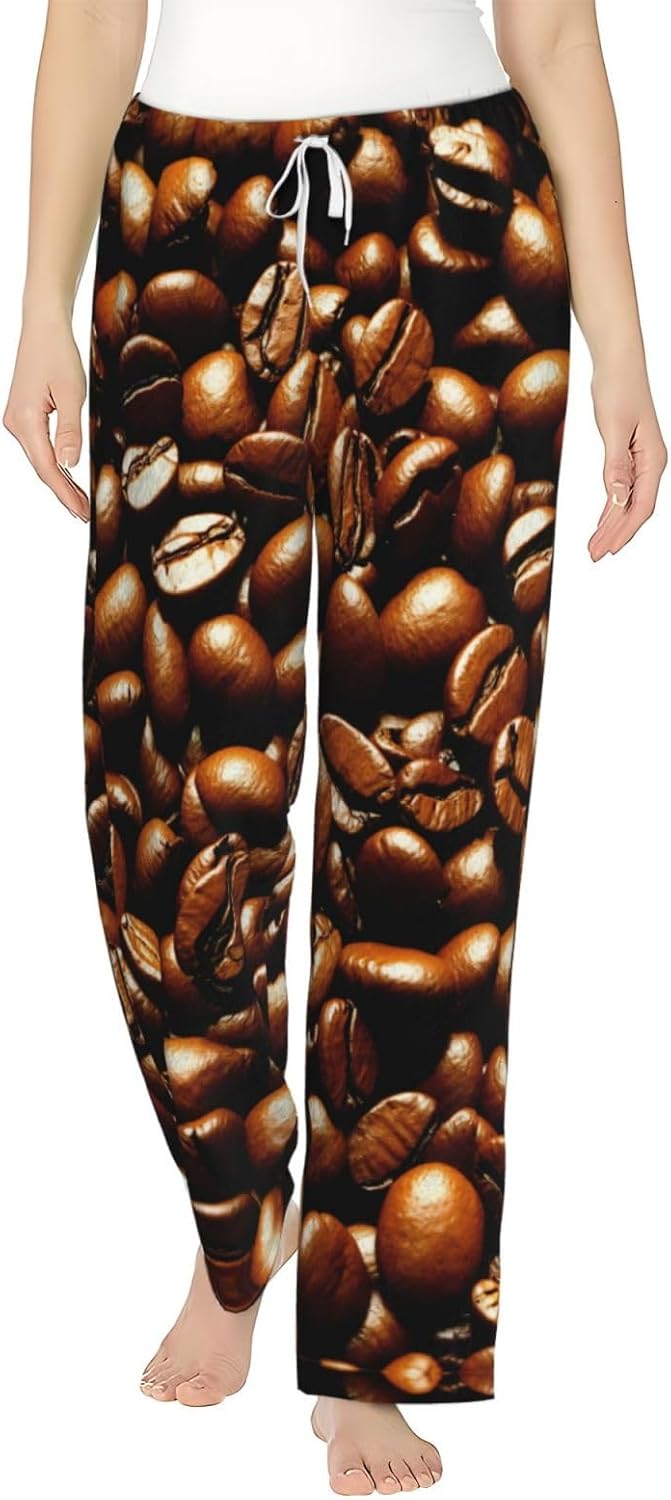 Funny Roasted Coffee Beans Print Cozy Christmas Pajama Pants,Flannel Pajama Bottoms,Cater To Various Body Types