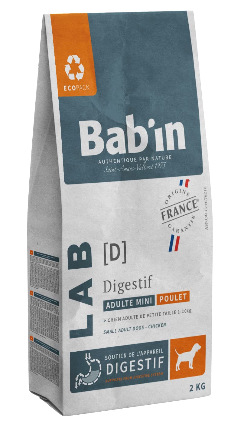 Babin Lab Mini Adulte Digestif 2KG - Croquettes pour Chiens Adultes de Petites Tailles (1 à 10 KG) - Naturelles, Saines et Équilibrées - Adaptées aux Besoins Nutritionnels - Riche en Poulet
