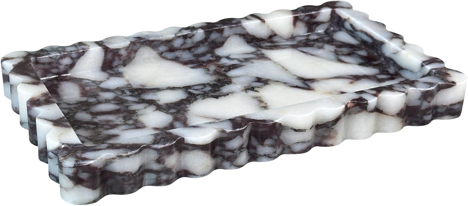 Calacatta Viola Marble Tray for Bathroom, 11.8"x6.9"x1.18"