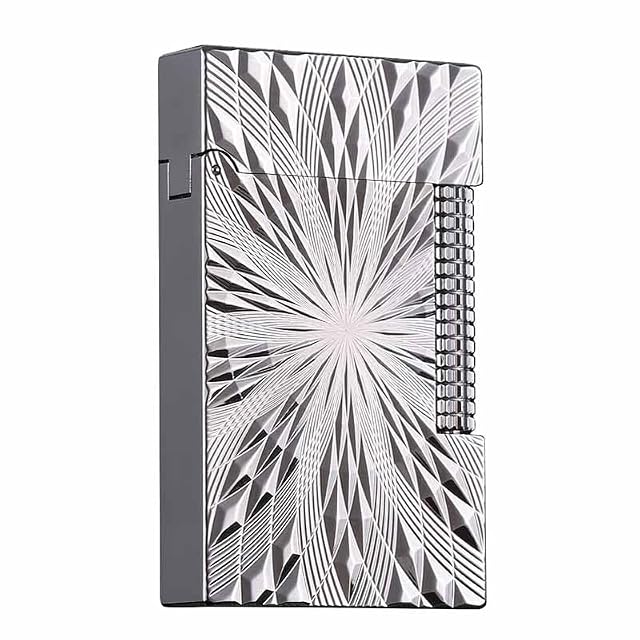 Classic Butane Lighter Brass Hand Engraved Side Slide Lgnition Refillable Soft Flame Lighter for Men Dad Husband Collect