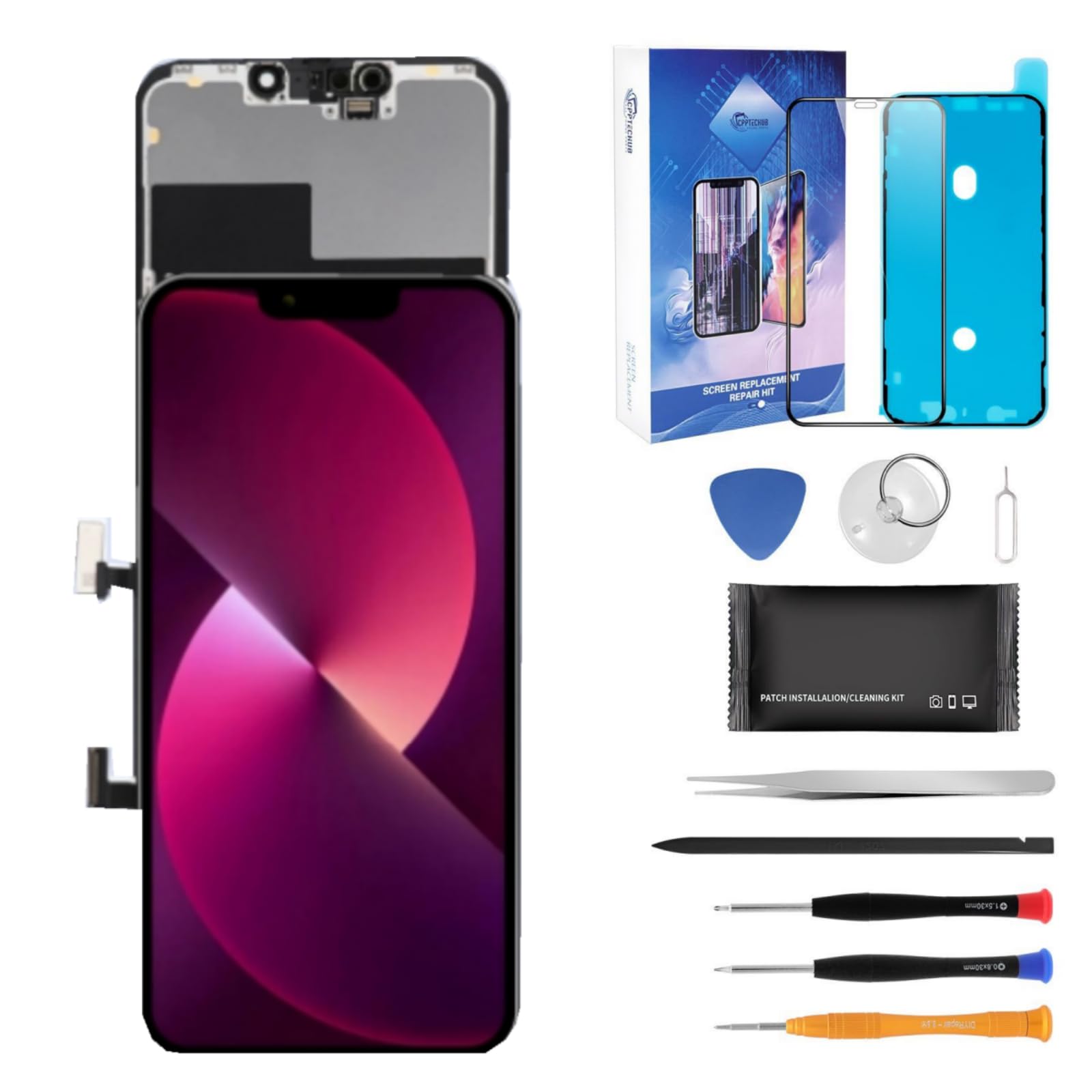 Screen for iPhone 13 (A2633, A2482, A2631, A2634) Screen Replacement 6.1' 3D Touch LCD Complete Repair kit Digitizer Display Assembly, Waterproof Adhesive, 10D Tempered Glass, Tools…