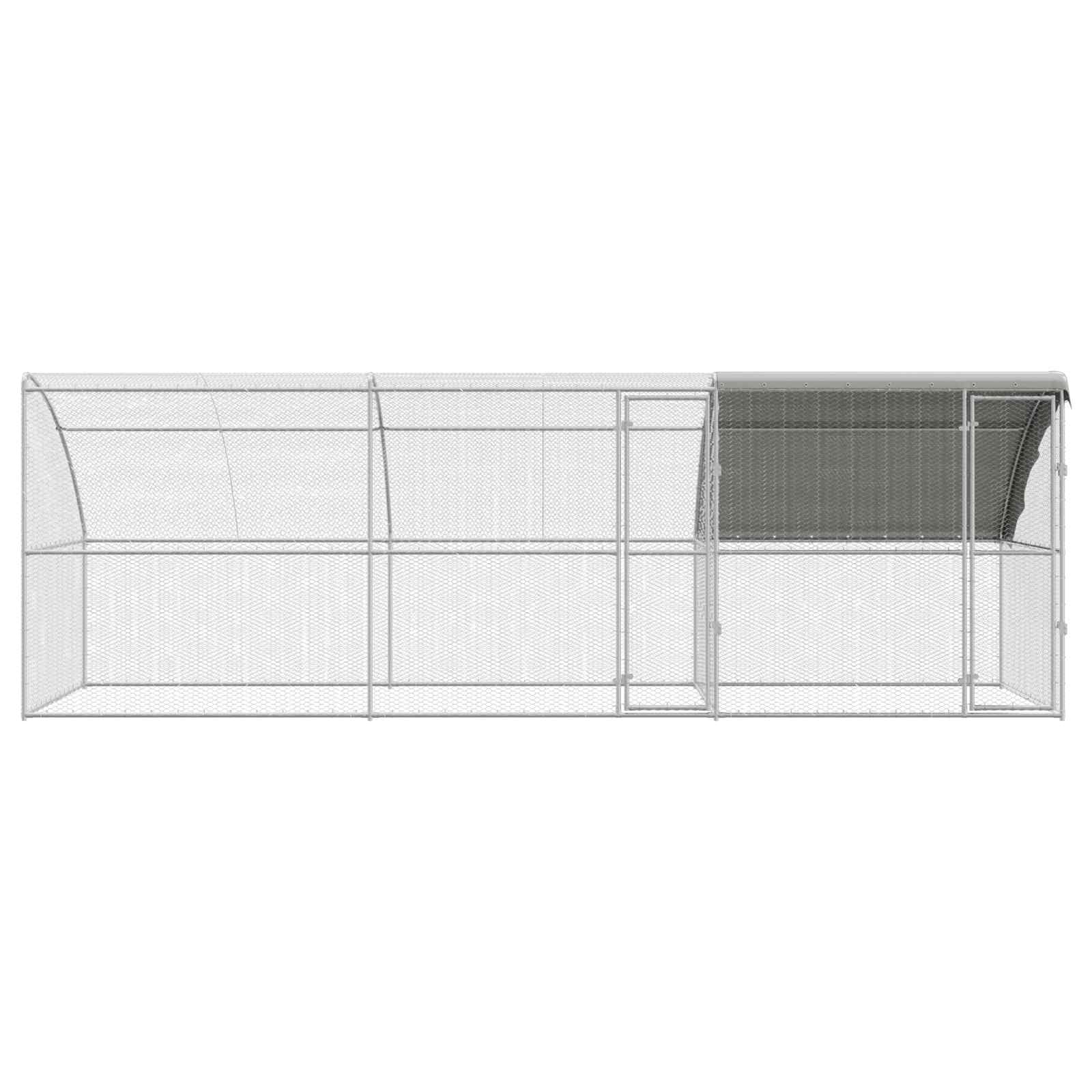 Gabbia per polli, 3 pezzi, argento, 600 x 200 x 200 cm, in acciaio e PE, gabbia per polli, conigli, oce, colombe e quaglie, 2 ante