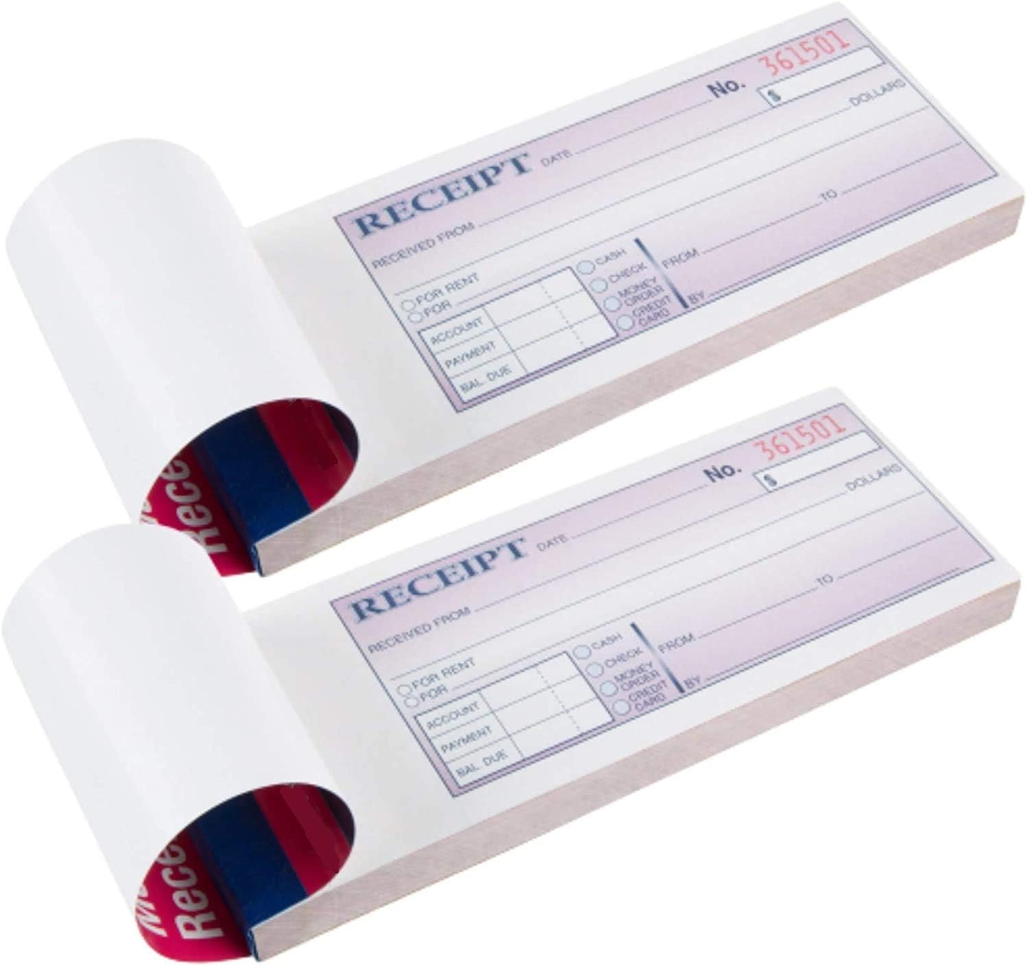 1InTheOffice Money and Rent Receipt, 2-3/4 x 7-3/16 Inches, 3-Parts, Carbonless, White/Canary, 50 Sets per Book (2 Pack)