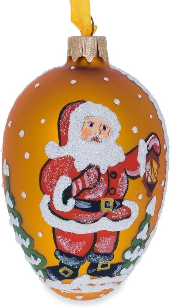 Santa with Lantern Glass Christmas Ornament 4 Inches - Image 7