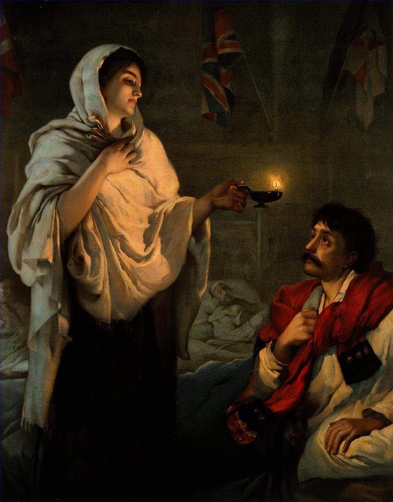 Dame à la lampe Miss Nightingale à Scutari : peinture à l'huile faite à la main sur toile - 5