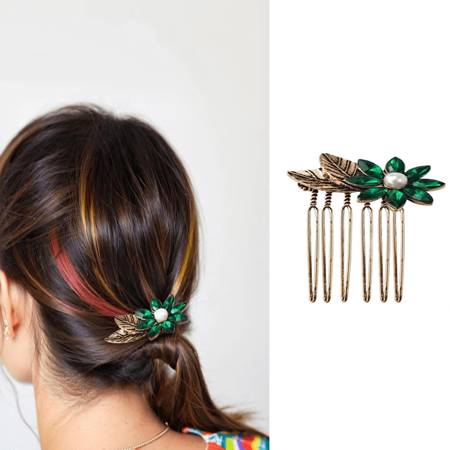 Vintage 50s dangling flowers hair comb clip Hair Comb, Hair Pins, Dried flowers, Preserved, Floral Comb  main image 2