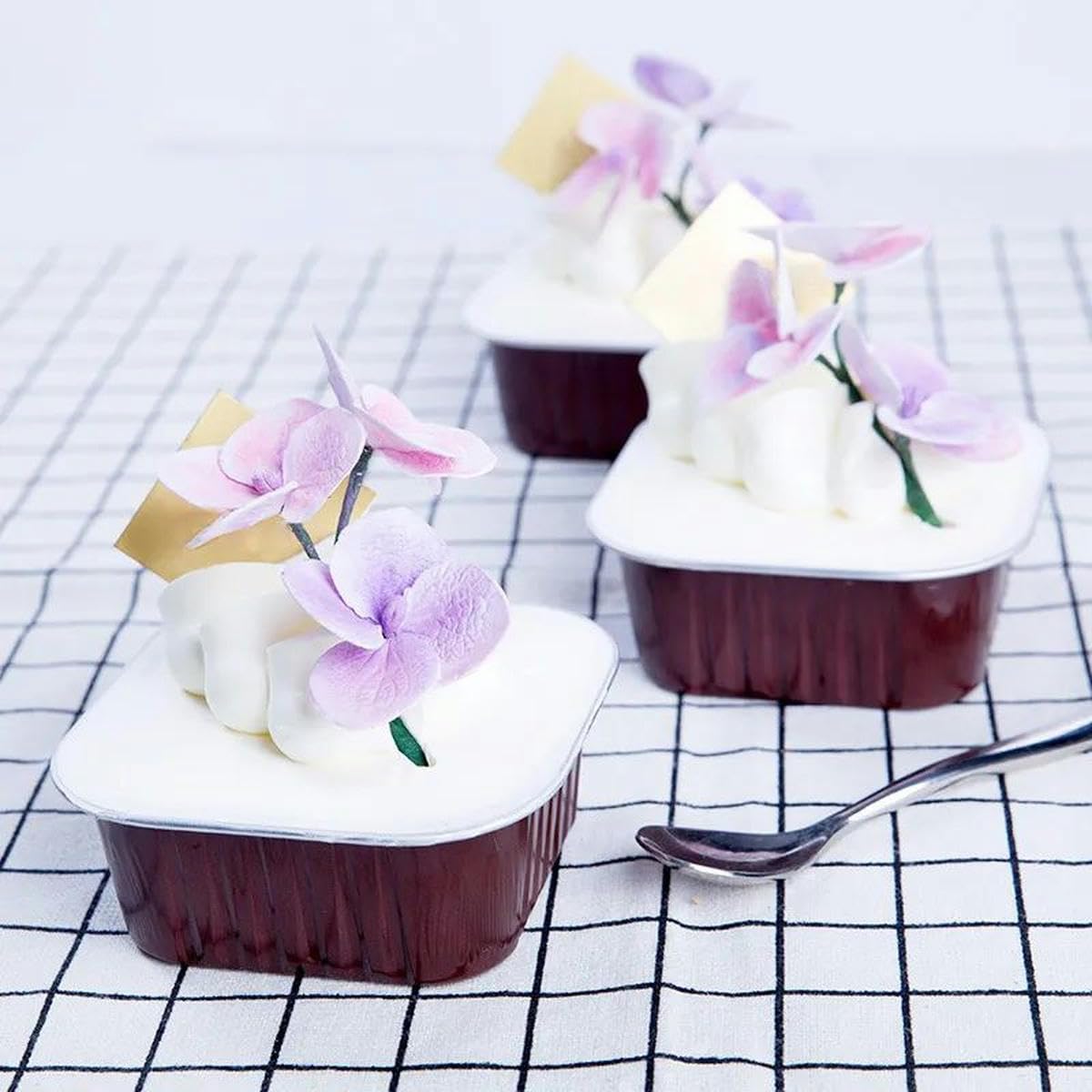 10/50pcs gobelets de cuisson en papier d'aluminium 300 ml crème brûlée dessert gobelets à cupcakes de forme carrée avec couvercles outils de gâteau à muffins-argent-50pcs