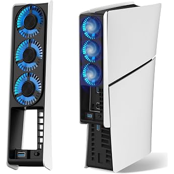 JUSPRO Cooling Fan for PS5 Slim, Upgraded Quiet Cooling Fan with LED Light for PS5 Slim Console Digital & Discs Edition