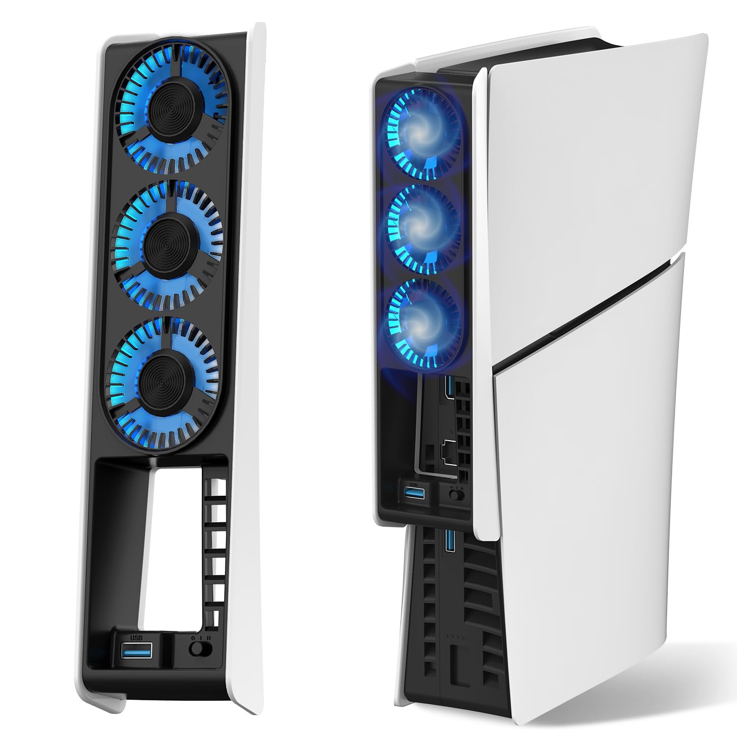 JUSPRO Cooling Fan for PS5 Slim, Upgraded Quiet Cooler Fan with LED Light for PS5 Slim Console Digital & Discs Edition