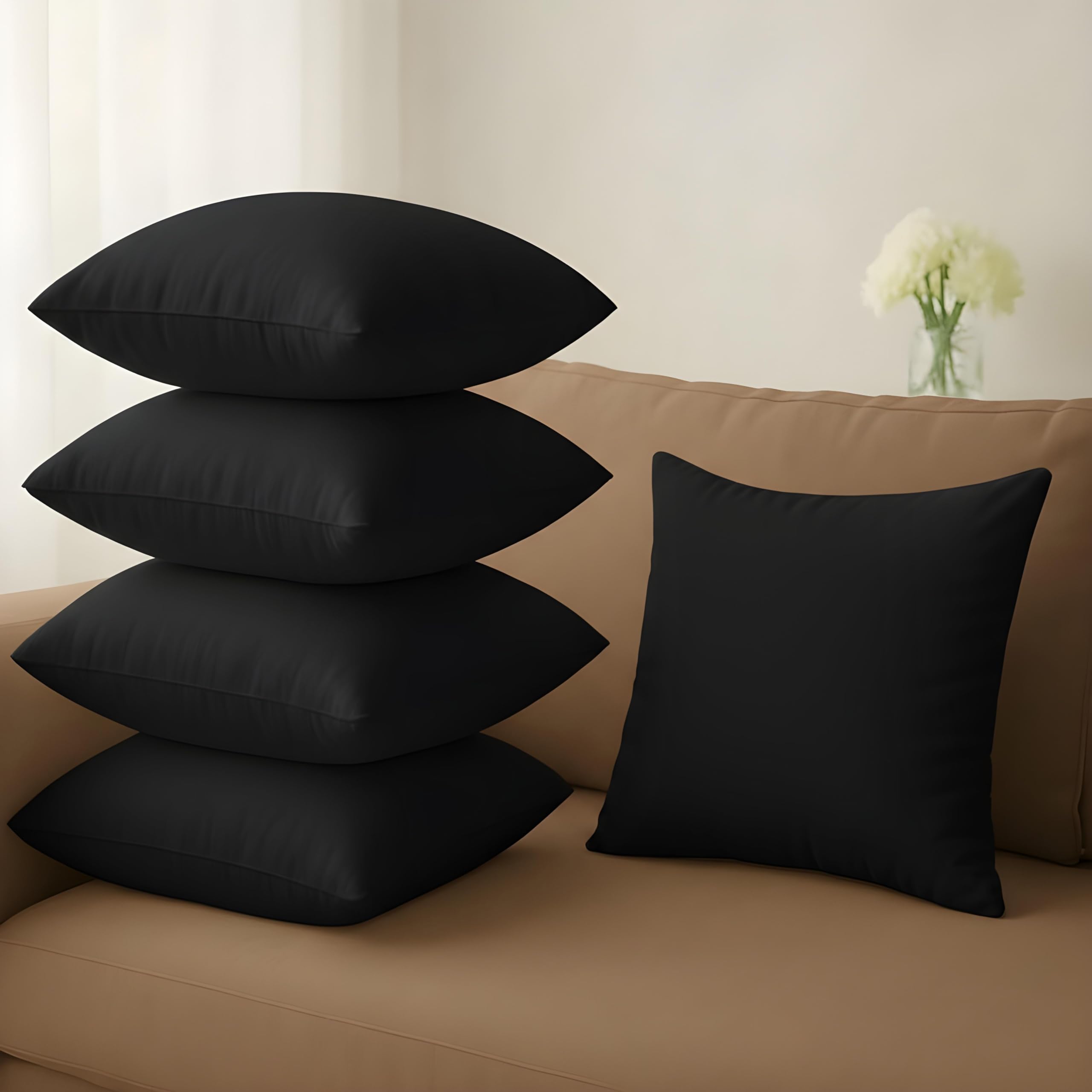 Wakefit Cushion | Pack of 5 | 16x16 Inch | Hollow Fiber Filling | Use with or Without Cover | for Sofa & Bed | Gentle Machine Wash | Black