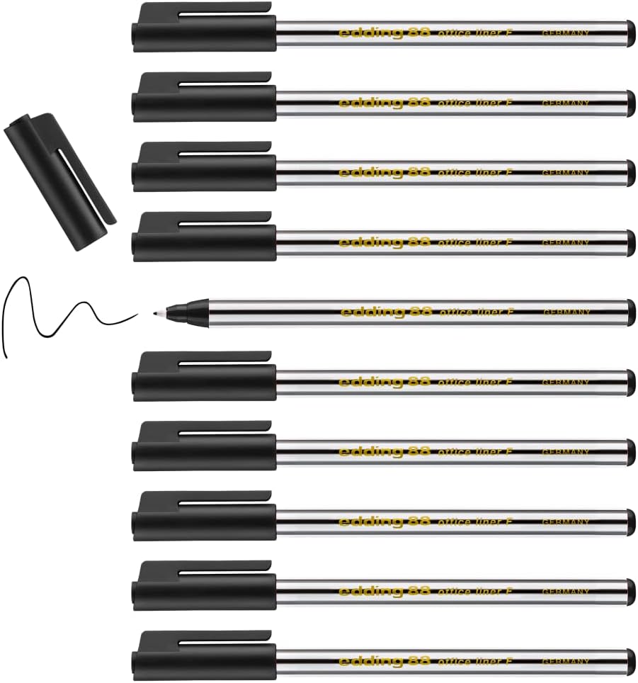 edding 88 - fineliner - green - 10 pens - round nib 0.6 mm - thin fibre pen for fine, precise writing, underlining, drawing - in the office or home and at school