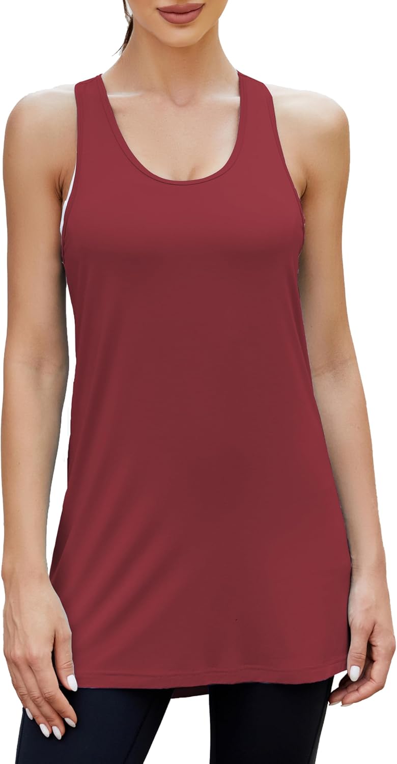 Bestisun Women Workout Athletic Yoga Shirts Loose Fit Racerback Long Tank Tops - Image 5