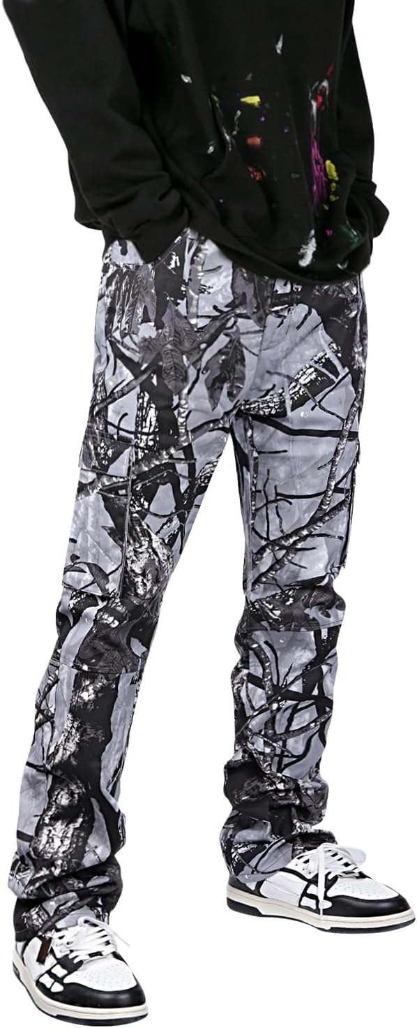 GINGTTO Men's Casual Cargo Pants Elastic Waist Camo Pants Hiking Joggers