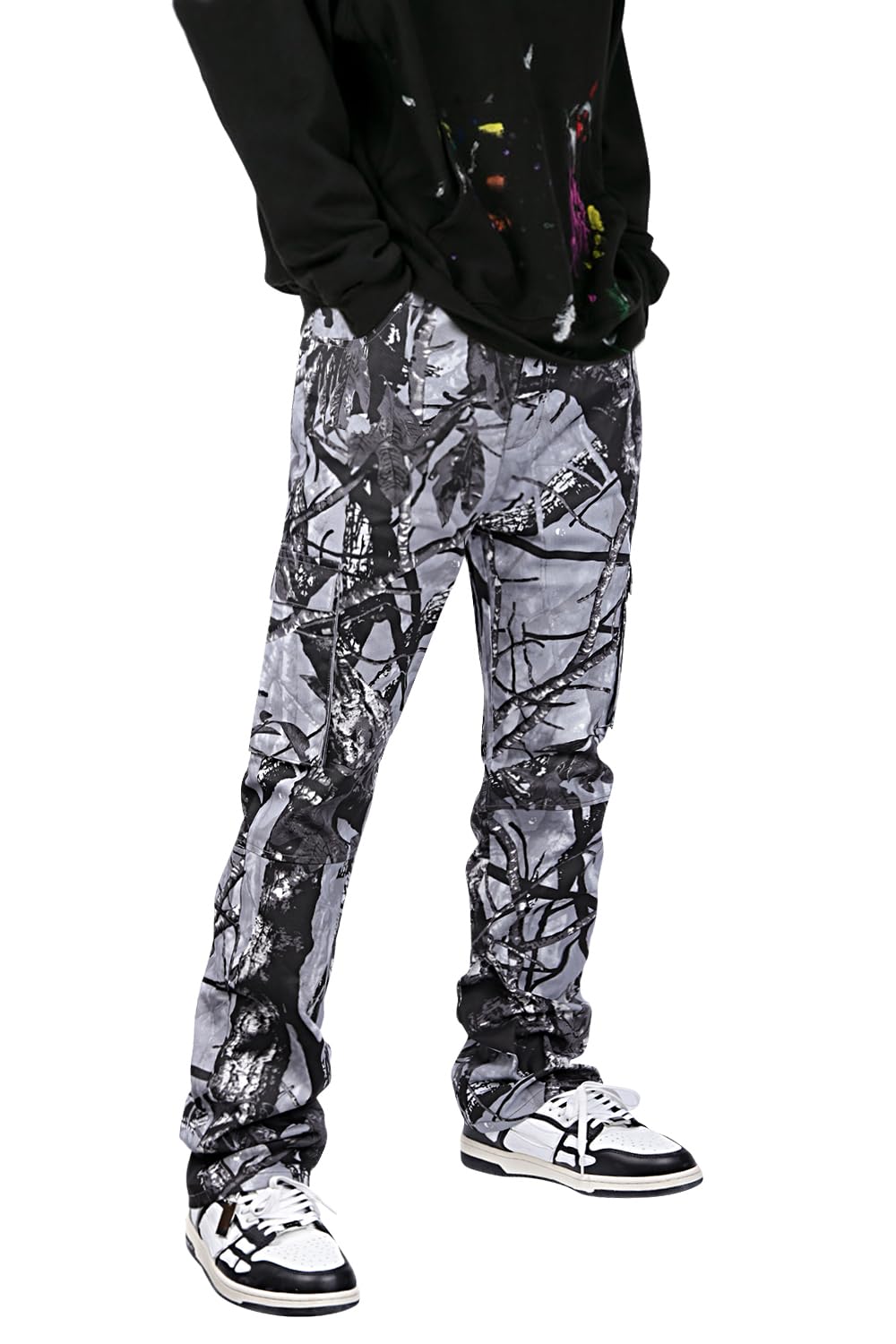GINGTTO Mens Casual Cargo Pants Elastic Waist Camo Pants Hiking Joggers