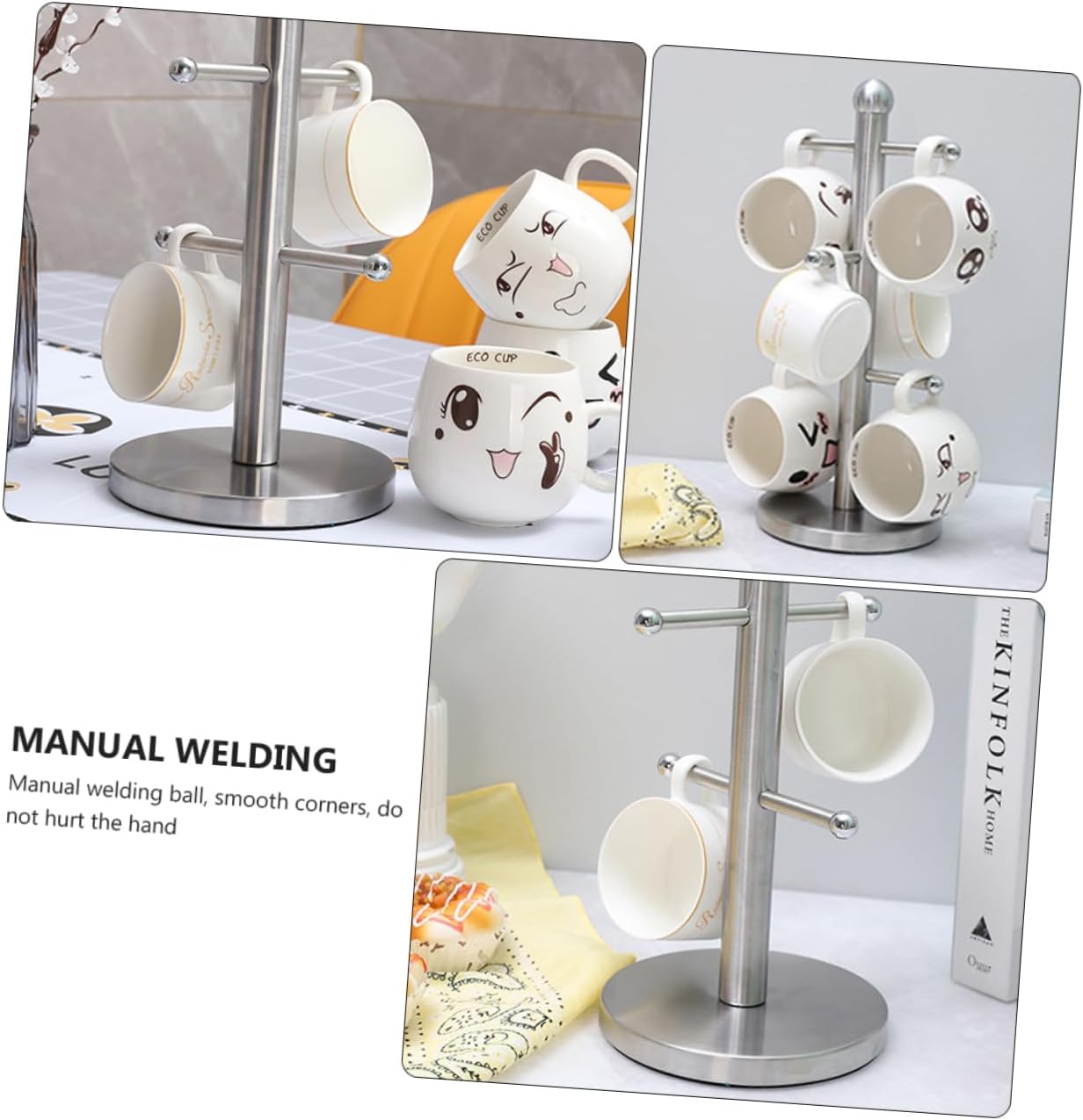 GLEAVI Stainless Steel Mug Holder Rack Adjustable Cup Storage Organizer for Home and Kitchen Creative Vertical Display Stand Fits Mug Sizes