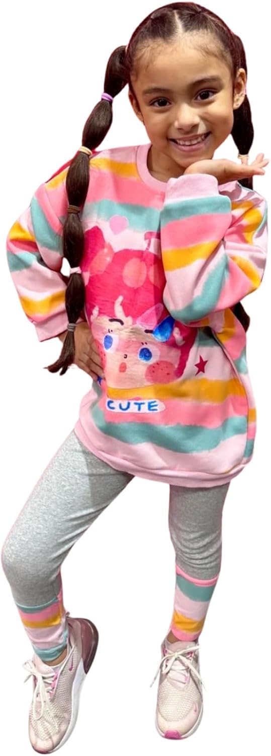 Pumpkin By L.E. Girls Colorful Sweatshirt and Leggings Set Cotton 100% Pullover with Cartoon Print, Toddler Casual Outfit